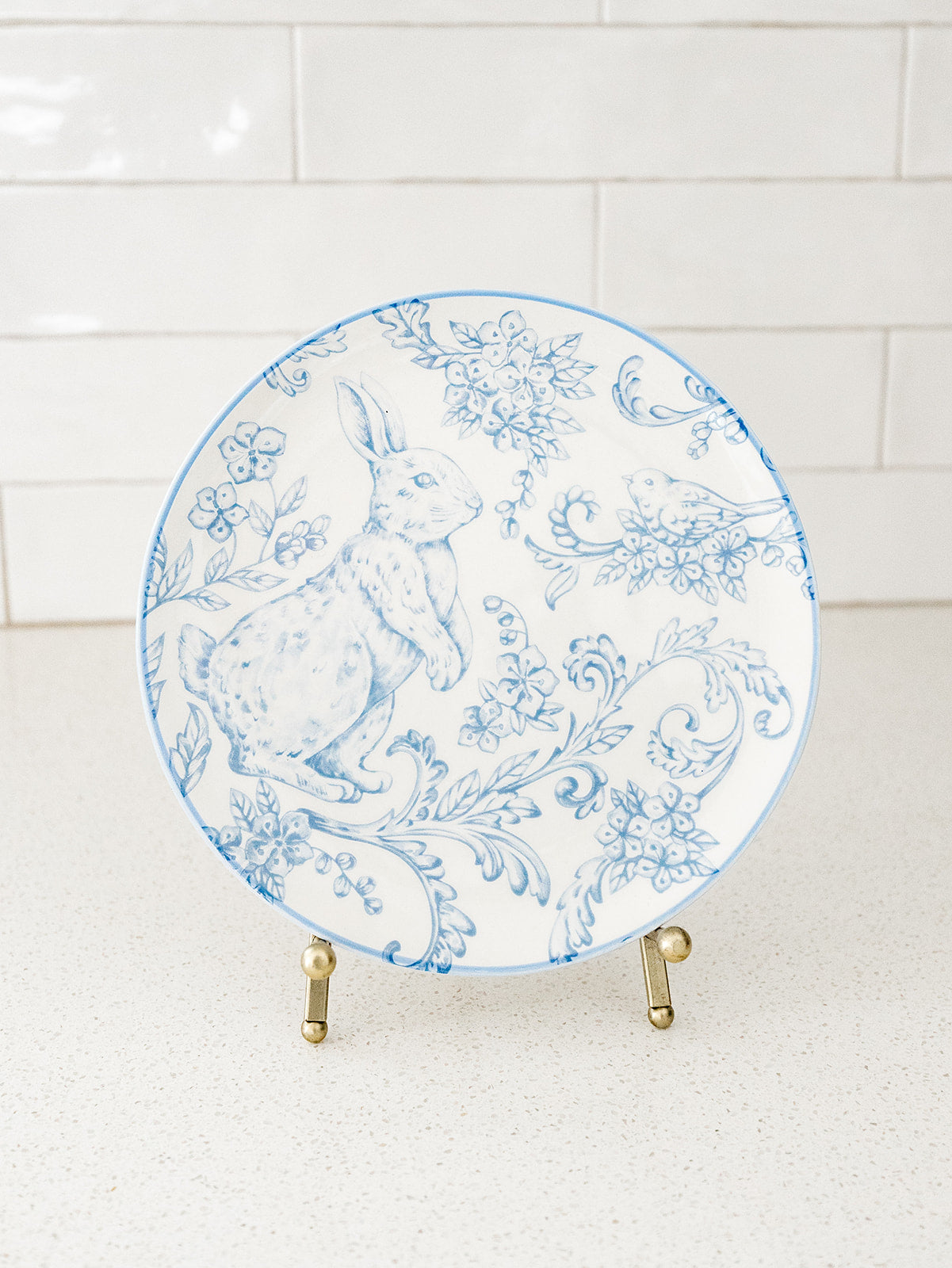 Blue and White Easter Bunny Plate - 8"