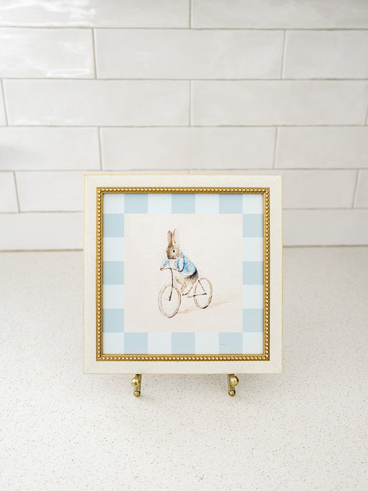 Blue Biking Bunny Framed Art - 8"x8"