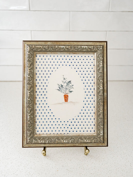 Spring's Carrot with Blue Dot Background Framed Art- 2 Sizes