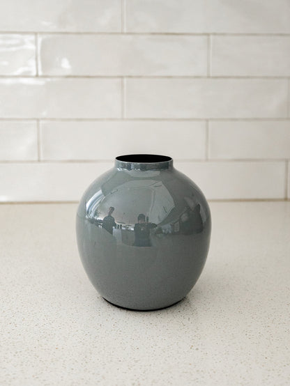 Gray Enameled Metal Vase - 3 Styles