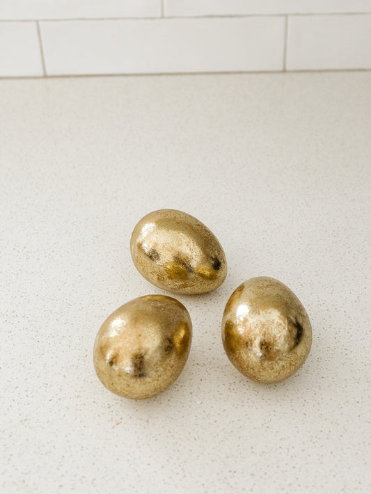 Gold Gilded Resin Egg - Set of 3