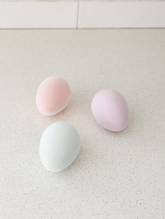 Resin Pastel Flocked Egg - Set of 3  - 3 Colors