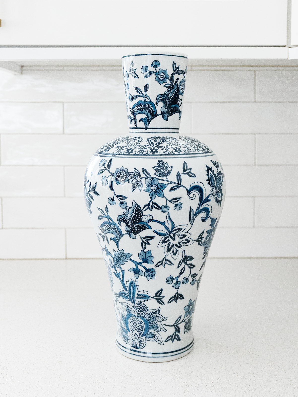 Blue and White Chinoiserie Fluted Vase - (local pick up only on this item)
