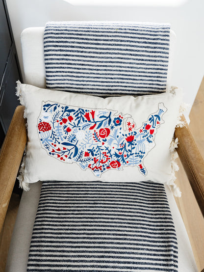 Floral USA Map Pillow
