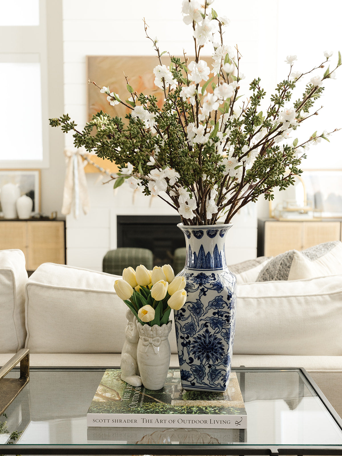 Blue and White Chinoiserie Square Vase