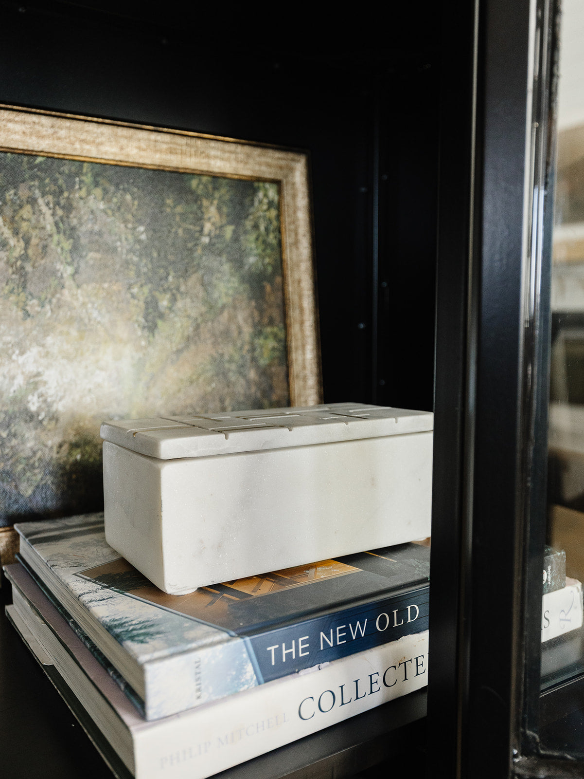 White Marble Box with Brass Inlay