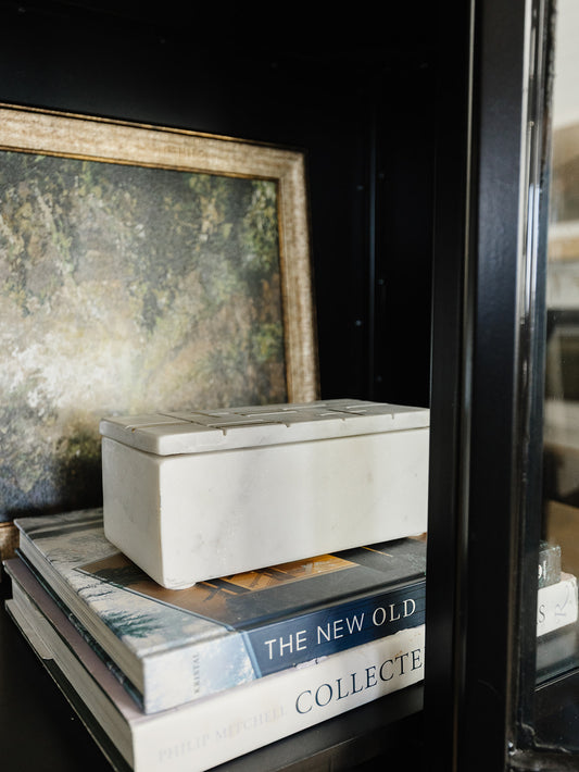 White Marble Box with Brass Inlay