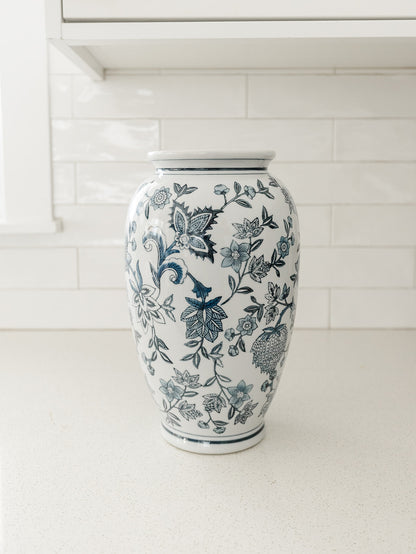 Blue and White Porcelain Chinoiserie Vase - 12"