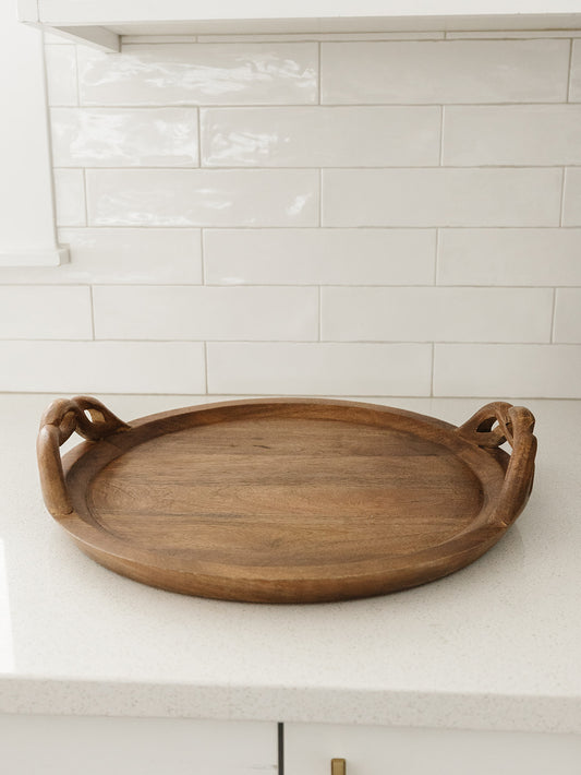 Wood Braided Handle Tray