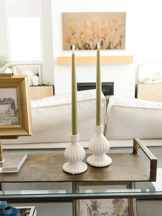 Cream Mela Taper Holders - Set of 2