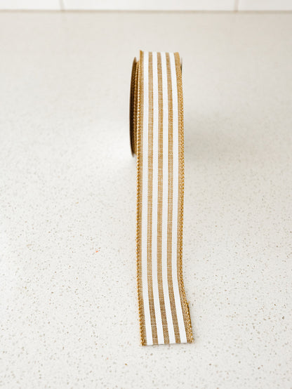 Linen and White Striped Ribbon - 10yd spool