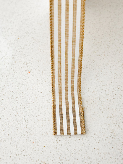 Linen and White Striped Ribbon - 10yd spool