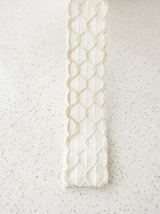 Ivory Cream Scalloped Opened Weave Ribbon - 10yd spool