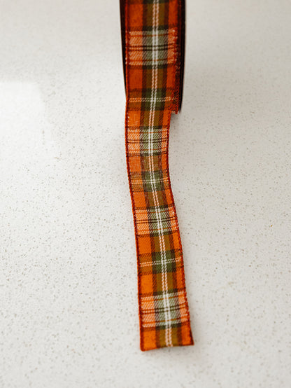Moss Brown Cream Plaid Ribbon