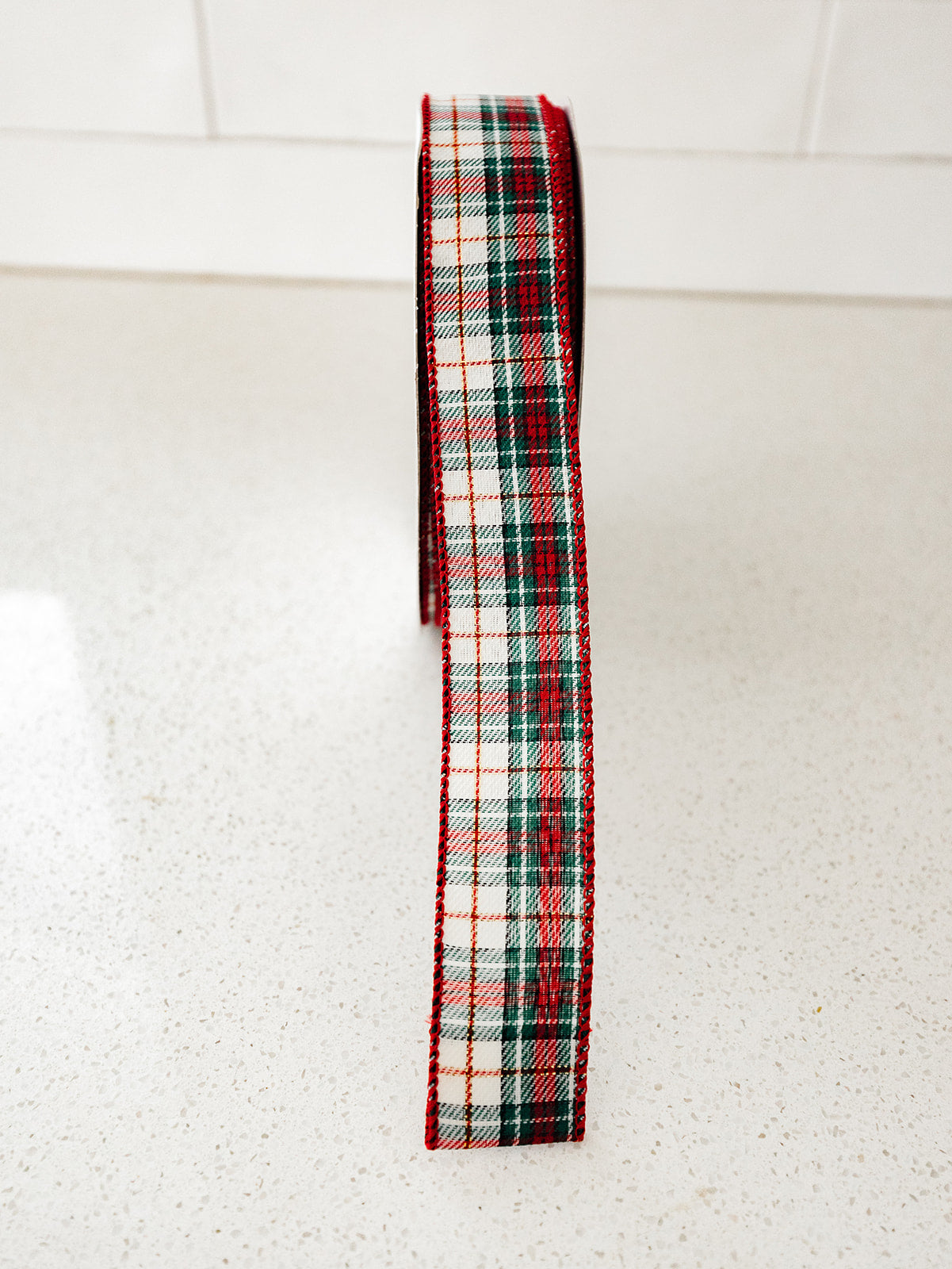 Christmas Plaid Green Red Ivory and Gold Ribbon - 2 Widths