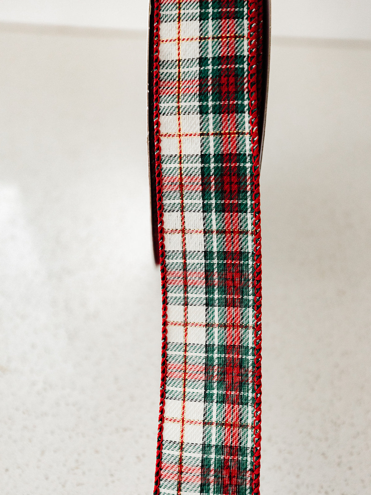Christmas Plaid Green Red Ivory and Gold Ribbon - 2 Widths