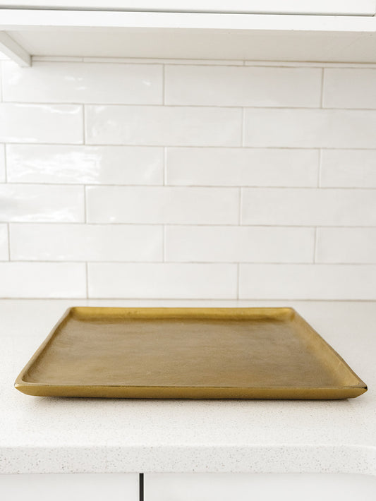 Square Antique Brass Tray - 15"