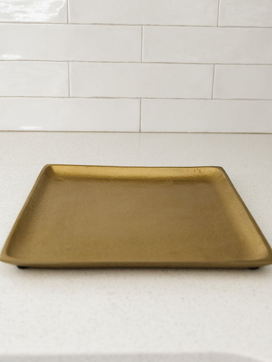 Square Antique Brass Tray - 15"