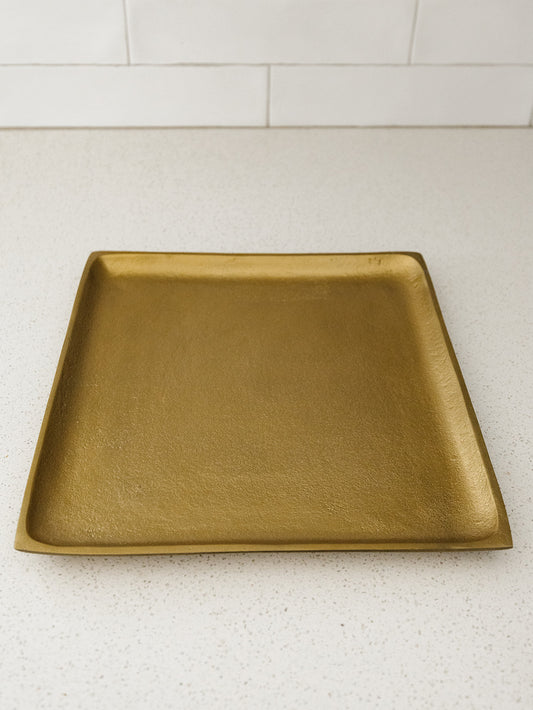 Square Antique Brass Tray - 11"