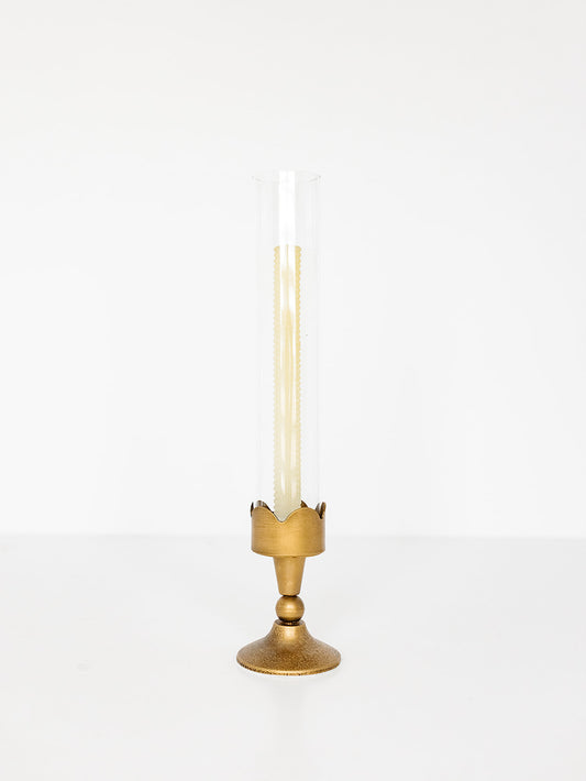 Gold Scalloped Hurricane Candlestick Holder with Glass