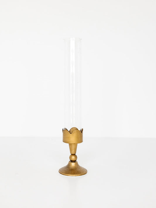 Gold Scalloped Hurricane Candlestick Holder with Glass