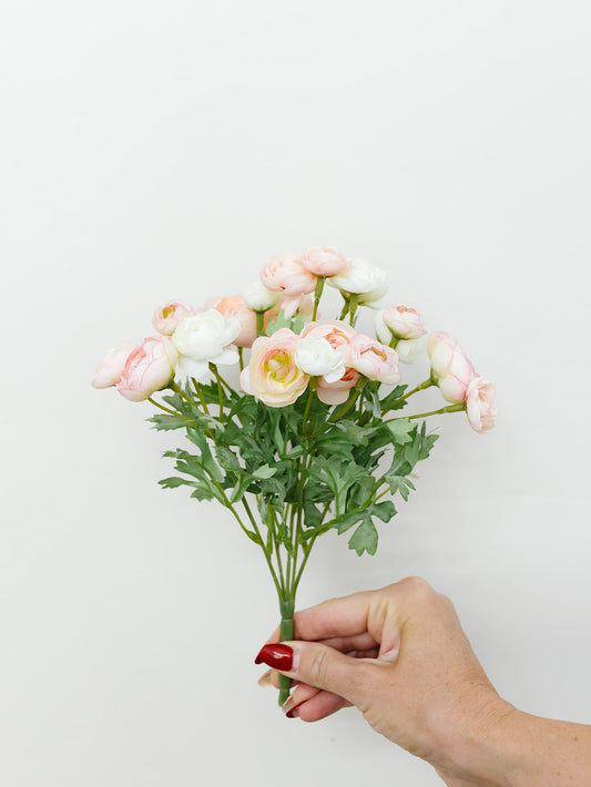 Mini Ranunculus Bush Pink and Ivory - 10.5"