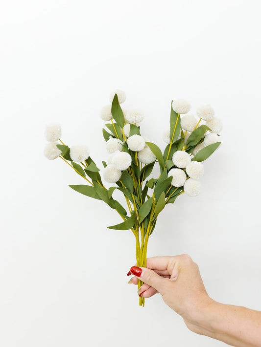 Cream Pompom Spray Bundle (6 Stems)- 13"