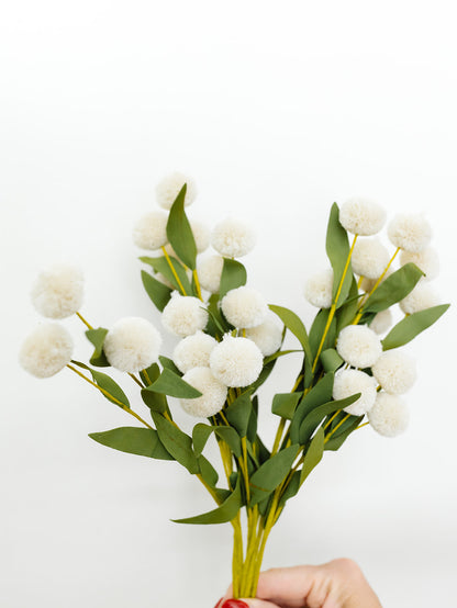 Cream Pompom Spray Bundle (6 Stems)- 13"