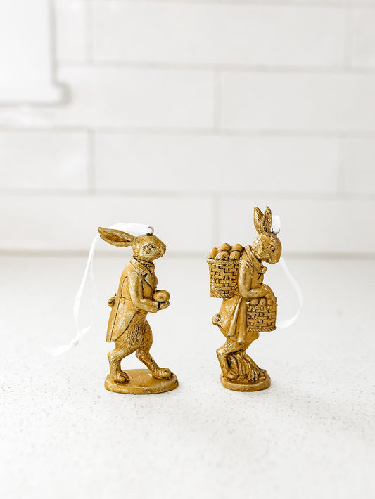 Hanging Set of 2 Gold Bunnies - 4.5"