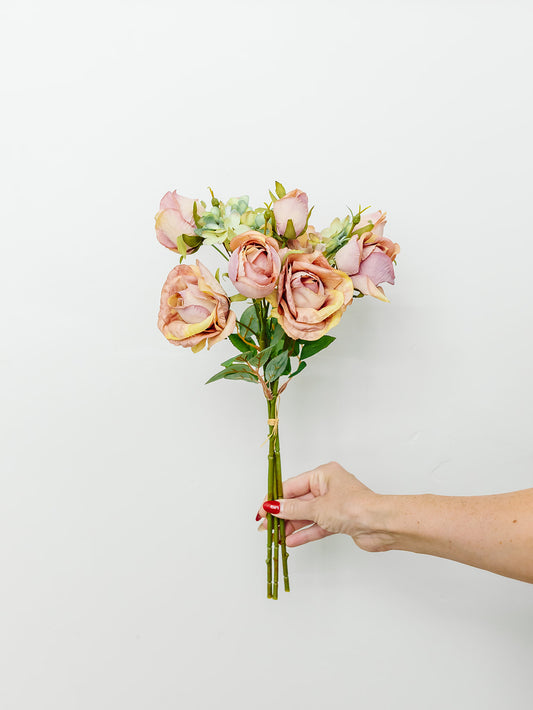 Mauve Rose and Green Hydrangea Bouquet -17.5”