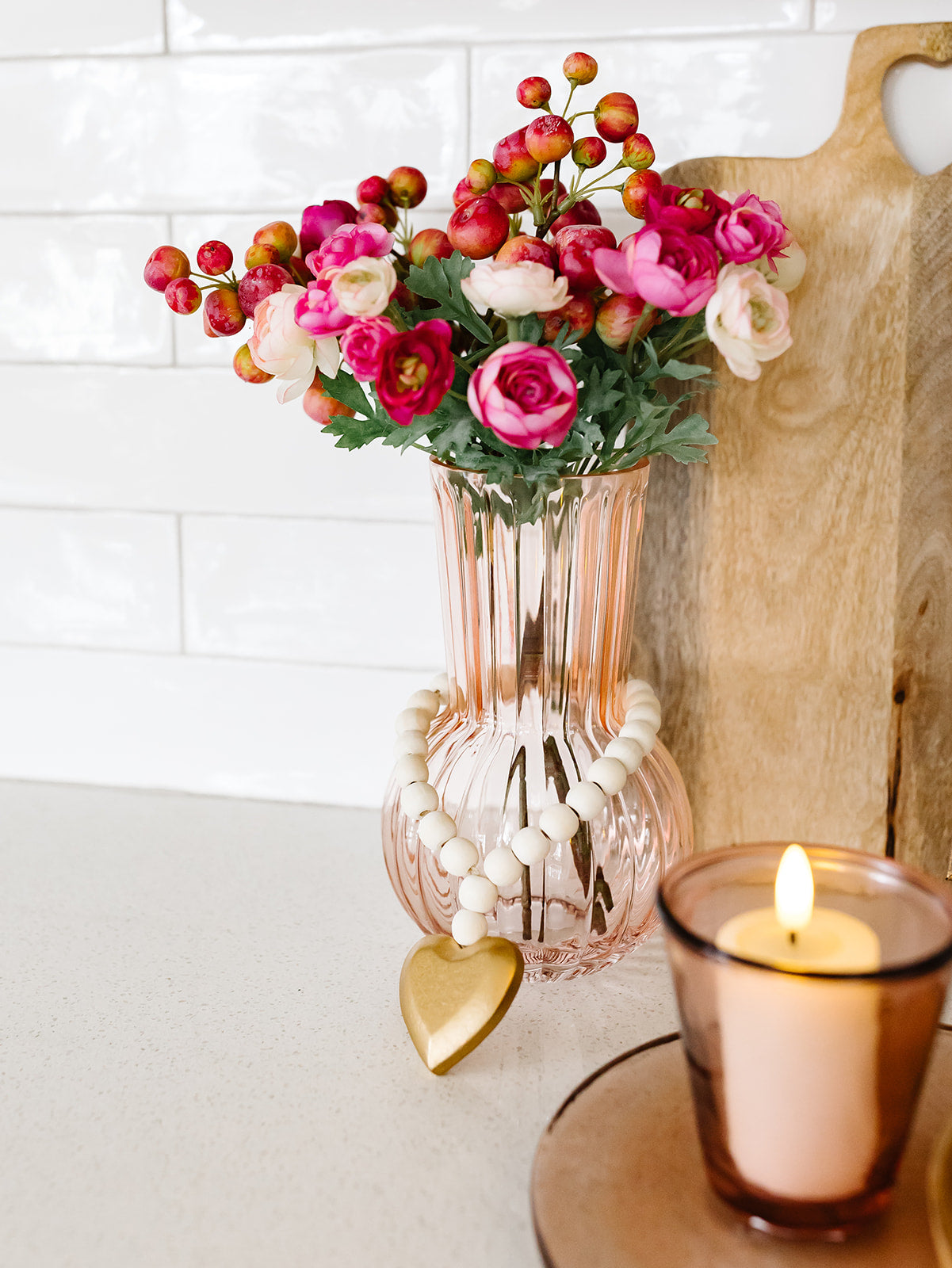 Wood Bead Garland with Heart