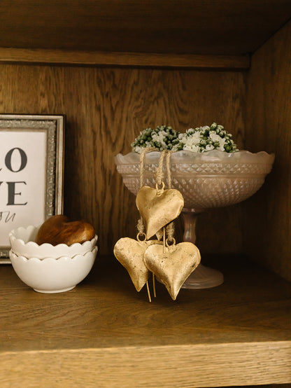 Brass Metal Hearts on Jute
