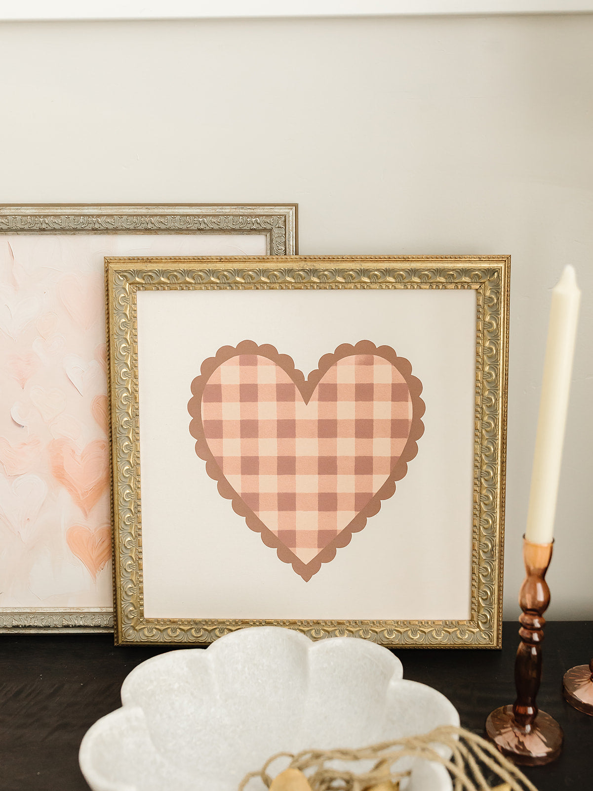 Gingham Heart Framed Art - 3 Sizes