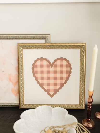 Gingham Heart Framed Art - 3 Sizes