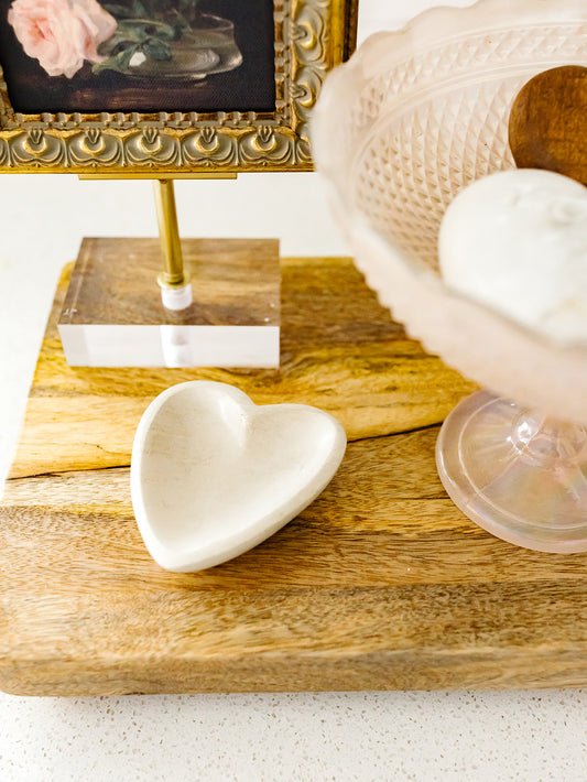 White Hand-Carved Stone Heart Bowl