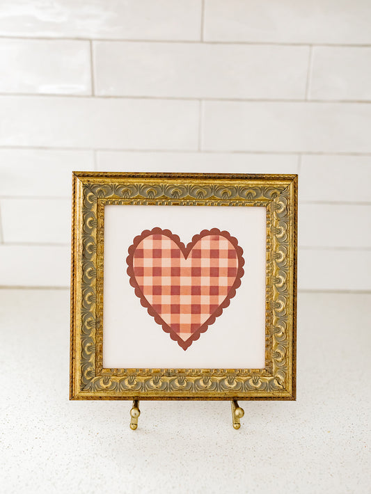 Gingham Heart Framed Art - 3 Sizes