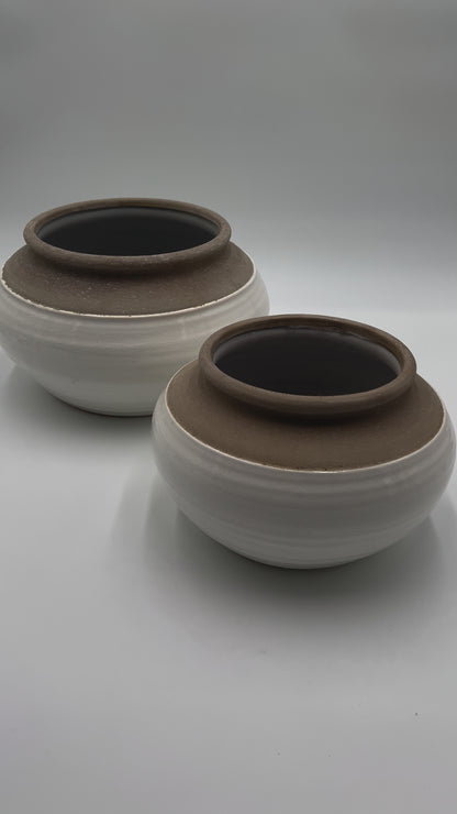 Two Toned Wide Mouth Potted Vase - Two sizes available