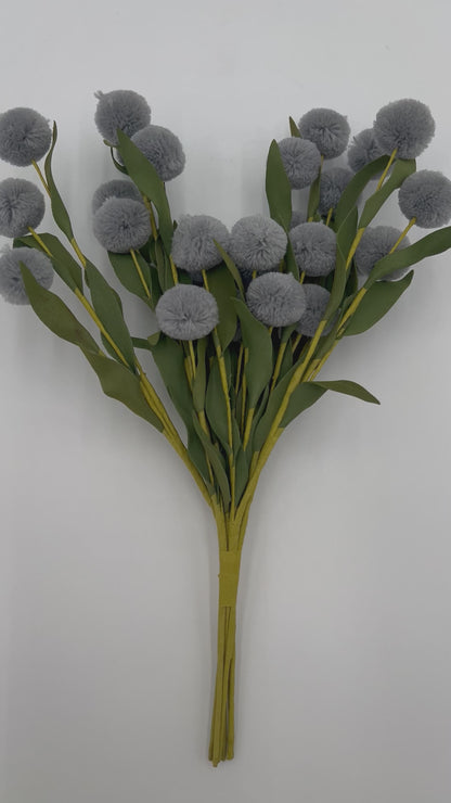 Gray/Blue Pompom Spray Bundle (6 Stems)- 13"